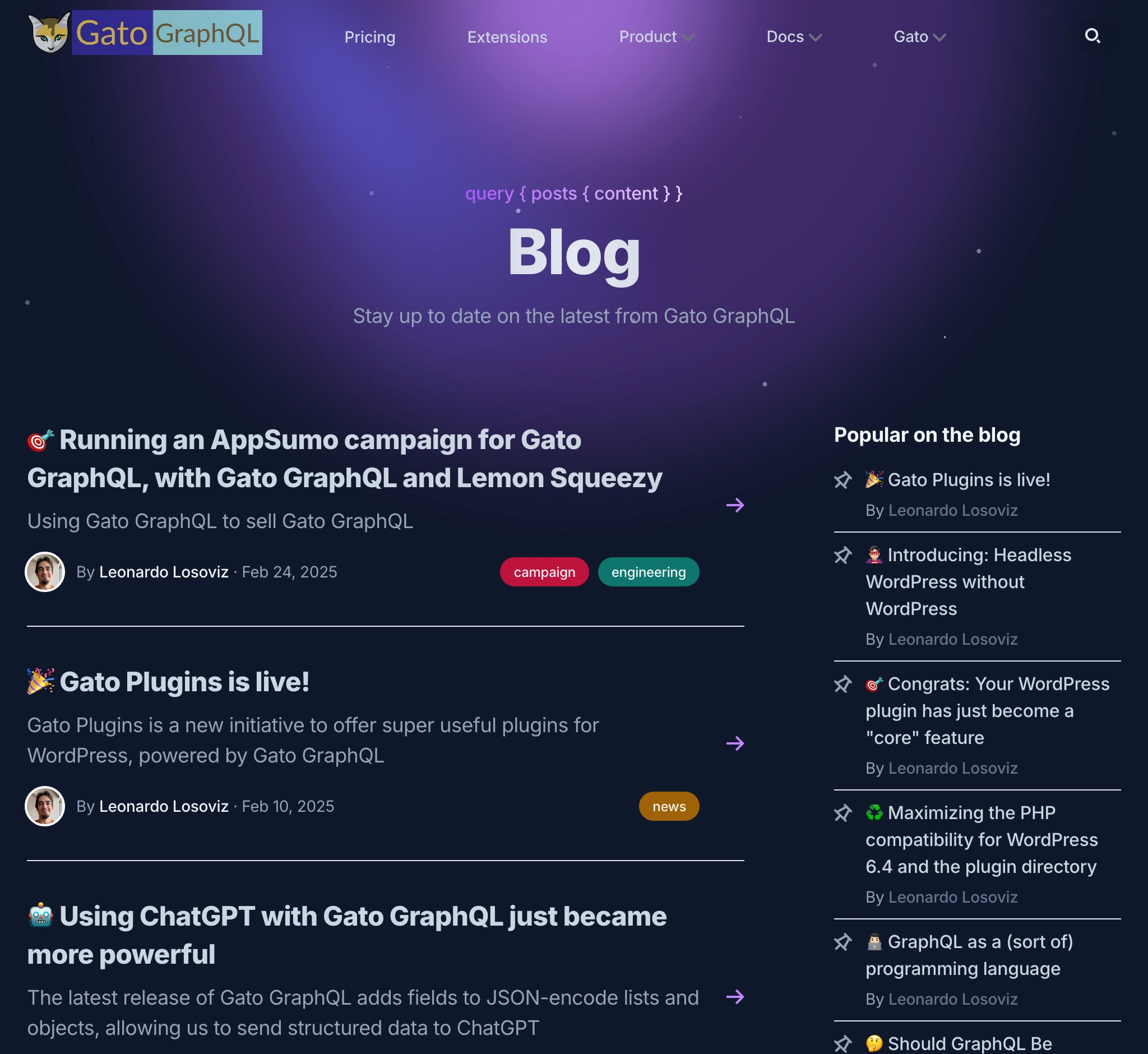 Sección del blog en gatographql.com