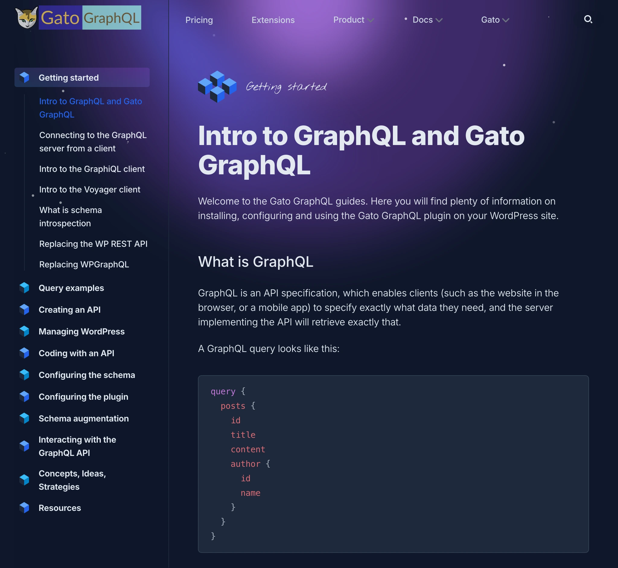 Sección de docs en gatographql.com