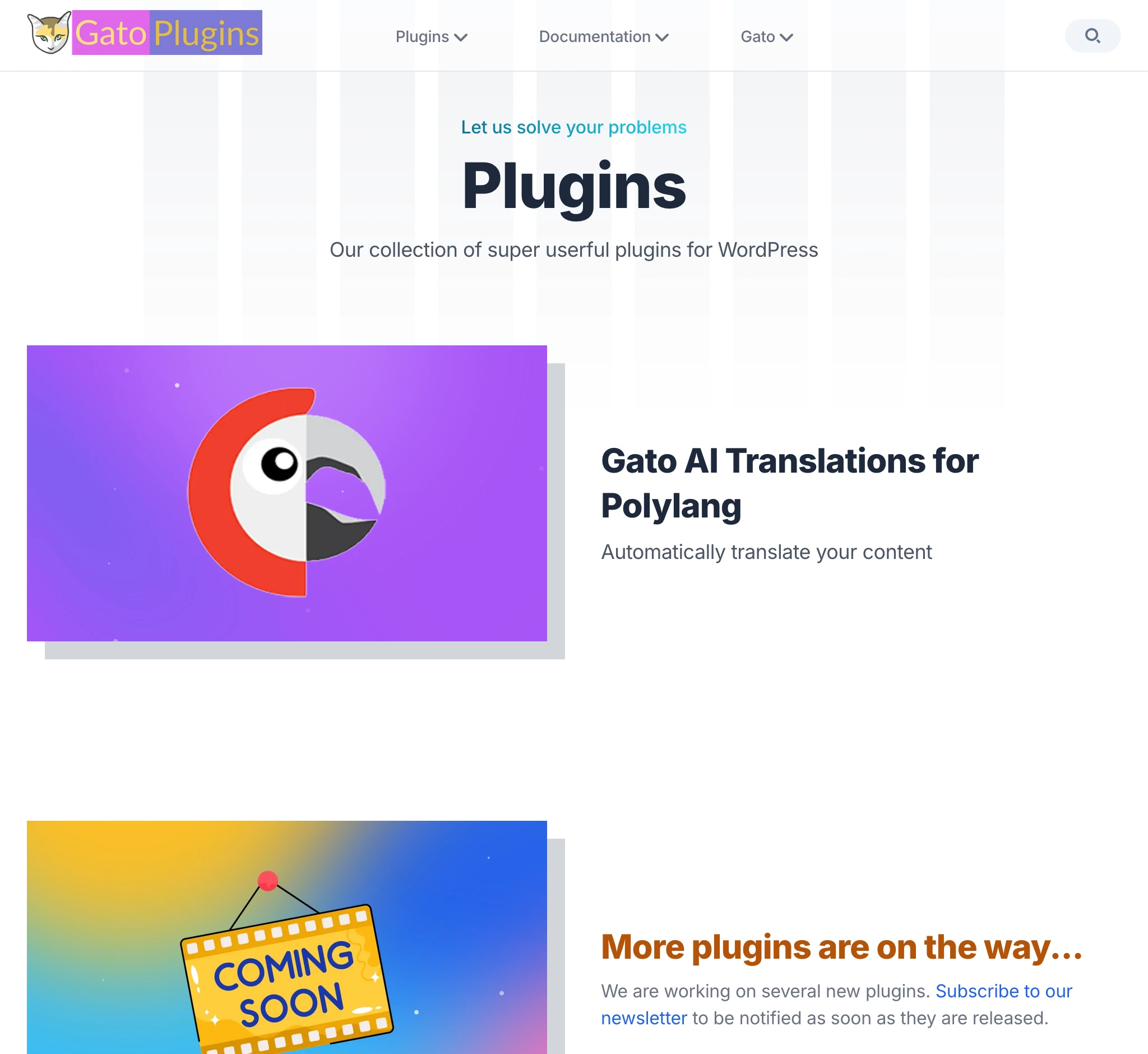 Sección de plugins en gatoplugins.com